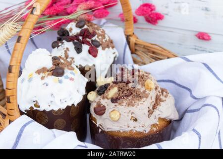 Traditional Easter bread. Easter holiday background. Stock Photo