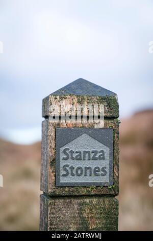 Stanza Stone on Nab Hill, near Oxenhope, Bradford, West Yorkshire Stock Photo