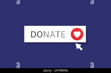 Donate button icon. White button with heart symbol for your website, Philanthropy, charity and volunteering symbol Web design element Stock Vector