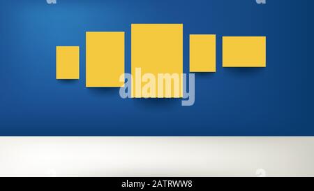 yellow posters on blue wall Stock Vector