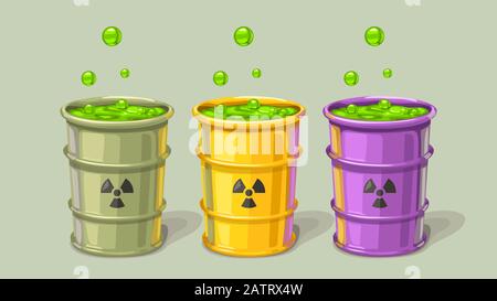 three barrels with toxic waste set Stock Vector