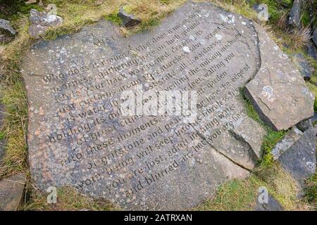 Stanza Stone on Nab Hill, near Oxenhope, Bradford, West Yorkshire Stock Photo