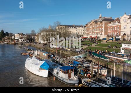 View over the River Thames towards part of Richmond (from Richmond Bridge), London, UK Stock Photo