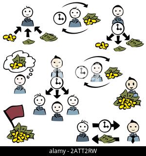 set 9 icons simple male money coins bills time flag think arrows by jziprian Stock Vector