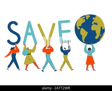 Diverse people carry letters and the Earth globe Stock Vector