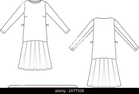 Technical drawing of wrap dress. Fashion template. Stock Vector