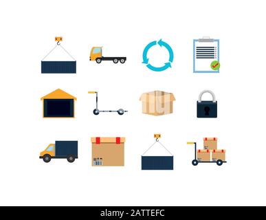 Icon set design, Delivery logistics transportation shipping service warehouse industry and global theme Vector illustration Stock Vector