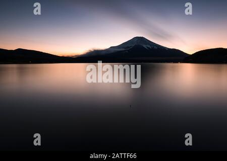 Mt. Fuji over Lake Yamanaka Stock Photo