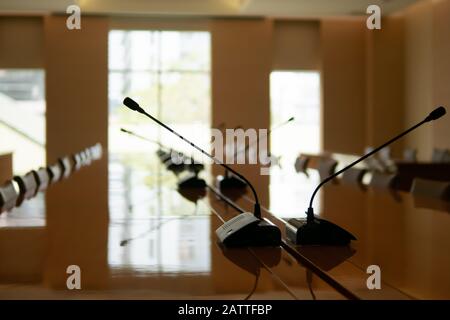 Business conference room with microphones Stock Photo