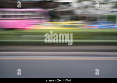 Abstract motion blurred of road with colorful cars Stock Photo
