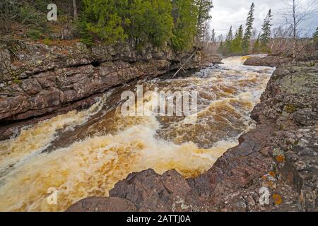 River Rushing to the Great Lakes in Temperance River State Park in Minnesota Stock Photo