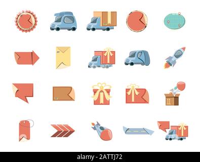 Icon set design, Delivery logistics transportation shipping service warehouse industry and global theme Vector illustration Stock Vector