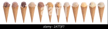 colorful ice cream cones on white Stock Photo