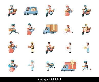 Men set design, Delivery logistics transportation shipping service warehouse industry and global theme Vector illustration Stock Vector