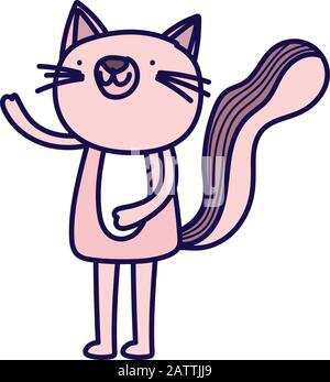 pink cat feline cartoon on white background vector illustration Stock Vector