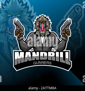 Mandrill gunner esport mascot logo design Stock Vector