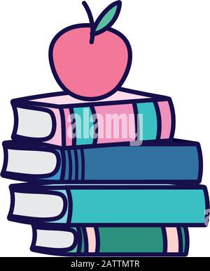 books stacked and apple back to school vector illustration Stock Vector ...
