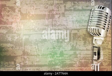 abstract gray grunge vintage sound background retro microphone Stock Vector