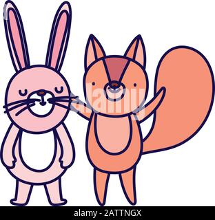 little rabbit and squirrel cartoon character on white background vector illustration Stock Vector