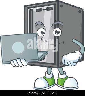 A smart CPU mascot icon working with laptop Stock Vector