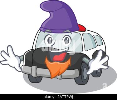 cartoon mascot of funny police car dressed as an Elf Stock Vector