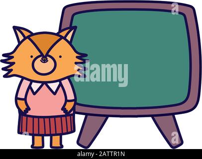 back to school education cute fox female with chalkboard teaching vector illustration Stock Vector