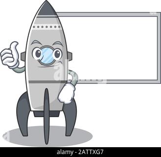 Thumbs up of rocket cartoon design having a board Stock Vector