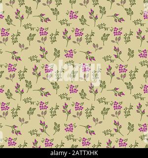 Seamless patterns , little flower and leaf on light green background Stock Vector