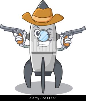 Rocket Cowboy in cartoon concept having guns Stock Vector