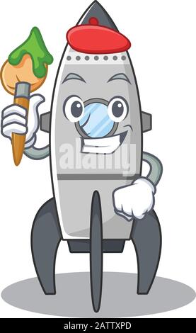 A cute picture of rocket as an Artist having a brush Stock Vector