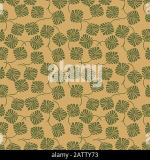 Seamless pattern or green leafs on yellow background for textile design and wall paper Stock Vector