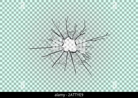 Broken transparent glass. Smash vector illustration. Bullet hole. Stock Vector