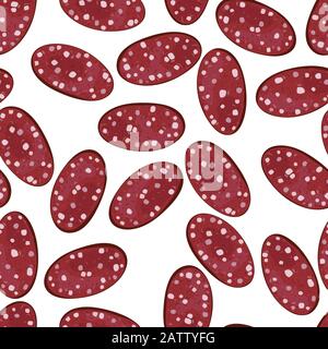 Sausage slice. Vector illustration. Seamless pattern background. Stock Vector