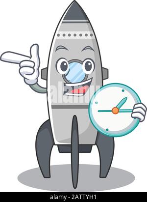cartoon character in concept rocket having clock Stock Vector