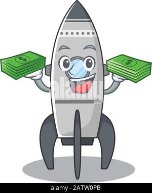 cool rich rocket character having money on hands Stock Vector