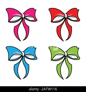 illustration set of elements bowed or ribboned presents on holidays celebration isolated on white background Stock Vector