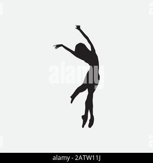 Silhouette of young dancer and modern lettering. Can be used for logo, signage, posters and advertising your business, Vector illustration, sketch.EPS Stock Vector