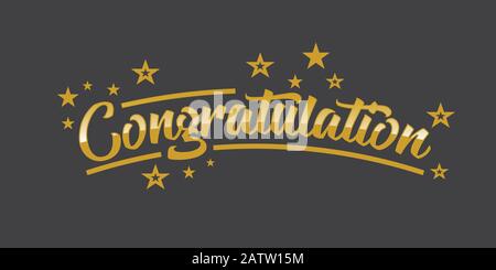 Congrats, Congratulation banner with glitter decoration. Handwritten modern brush lettering dark background Stock Vector