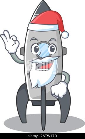 Rocket in Santa cartoon character style with ok finger Stock Vector