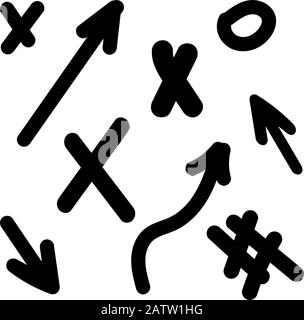 arrows, hashtags icons, of hand drawn Set of different shapes Stock Vector
