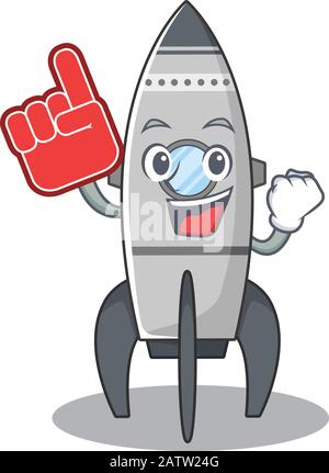 A picture of rocket mascot cartoon design holding a Foam finger Stock Vector
