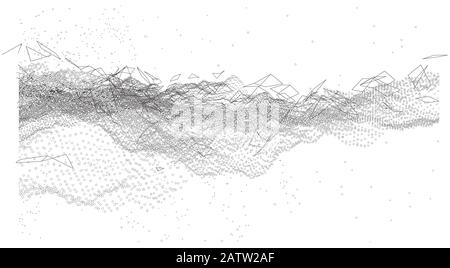 An abstract vector-made technological background consisting of dots and lines. The concept of the flow of information, the plexus effect. The vector is rendered from 3D. Stock Vector