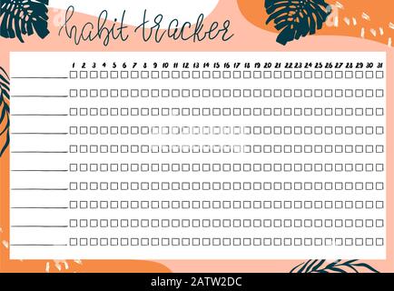 Template habits tracker for a month with abstract style decorative elements. Stock Vector