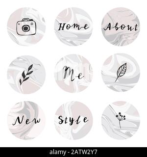 Highlights Stories Covers for popular social media with hand drawn elements. Stock Vector