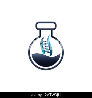 Science lab beaker logo with DNA icon inside vector illustration Stock Vector