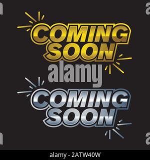 Coming Soon. Promotion banner coming soon, illustration of illuminated text coming soon Stock Vector