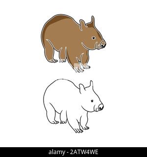 Hand drawn portrait of amusing wild marsupial herbivorous animal. Exotic endemic fauna of Australia. Vector illustration for t-shirt print. Stock Vector