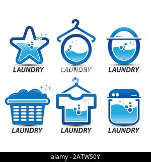 Set of labels or logos for laundry service. Vector emblems and design elements. Stock Vector