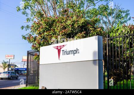 Dec 8, 2019 Hawthorne / CA / USA - Triumph Group sign at their facility in Los Angeles county; Triumph Group, Inc. is an international supplier of aer Stock Photo