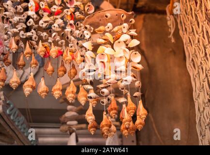 Home decorations made from different shape and color seashells Stock Photo
